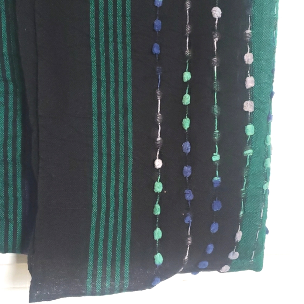 Oversized Infinity Scarf Black Blue Green Colorblock Textured Knit Pom Poms Cozy - Picture 5 of 7